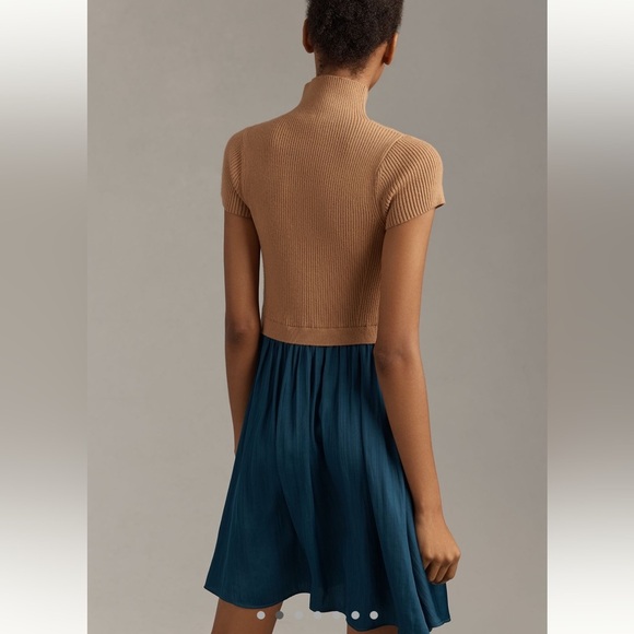 Anthropologie Tan and Teal Mini Dress - Picture 4 of 6